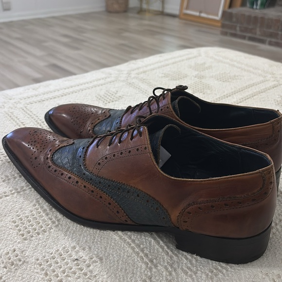 Duca Oxford Brown & Blue‎ captoe Italian leather Men\'s Dress Shoes EUR 45 USA 12 main image 4